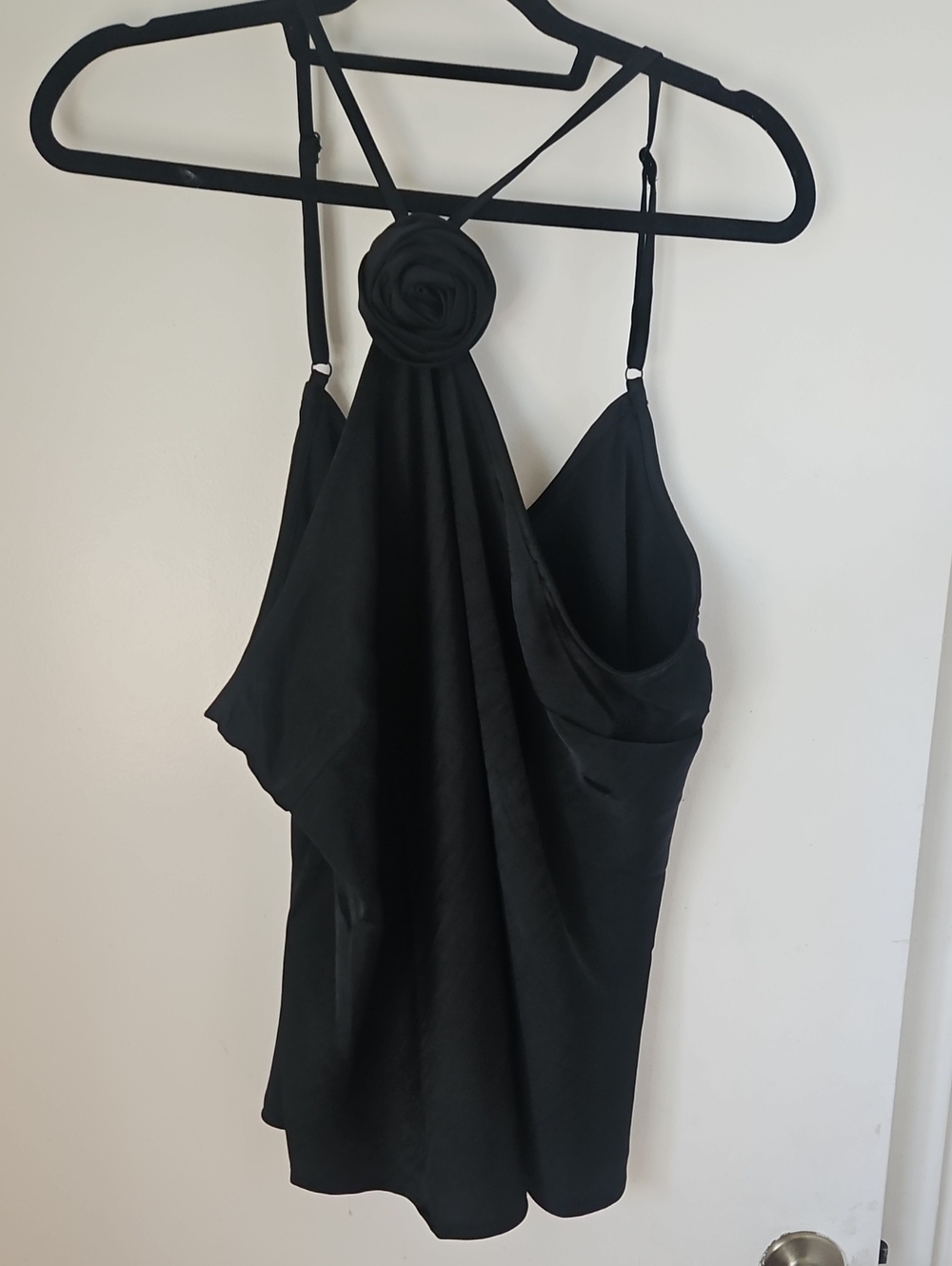 A•new day Black Rose-Detail Draped Cami